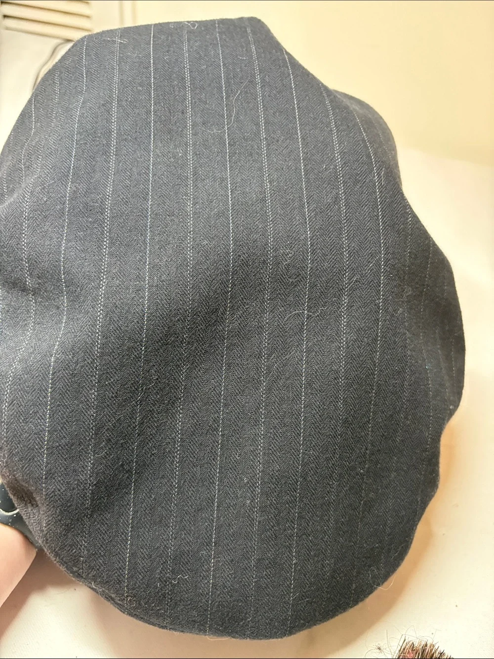 Banana Republic Black Pinstriped Cotton/Wool Fleece-Lined Flat Cap M/L